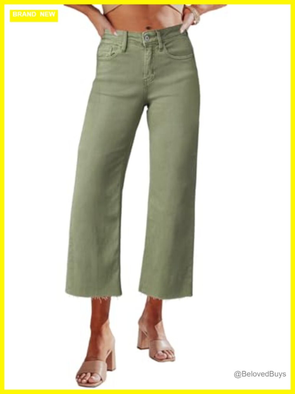 Women's High Waisted Wide Leg Ripped Capri Jeans Stretch Denim